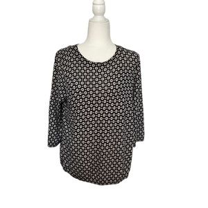 Ann Taylor Black Crew Neck White Dot in Dot 3/4 Sleeve Sweater Size L